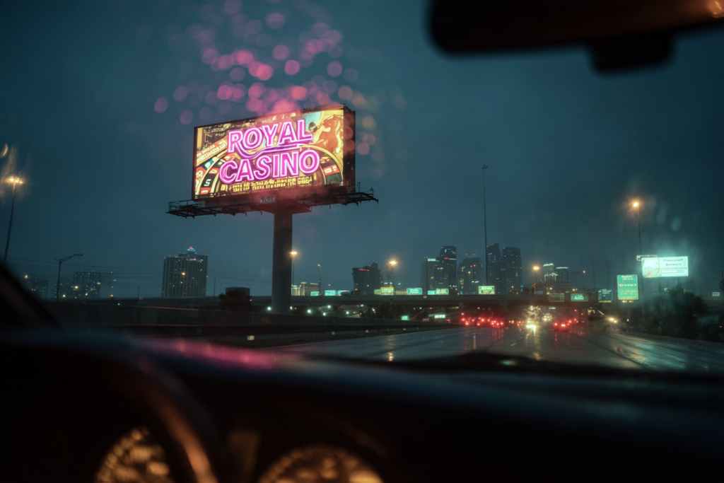 Interstate 4 Tampa Digital Billboard Digital billboard on Interstate 4 in Tampa, Florida seen from inside a car at night